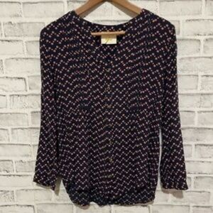 Maeve Navy and Pink Patterned Blouse